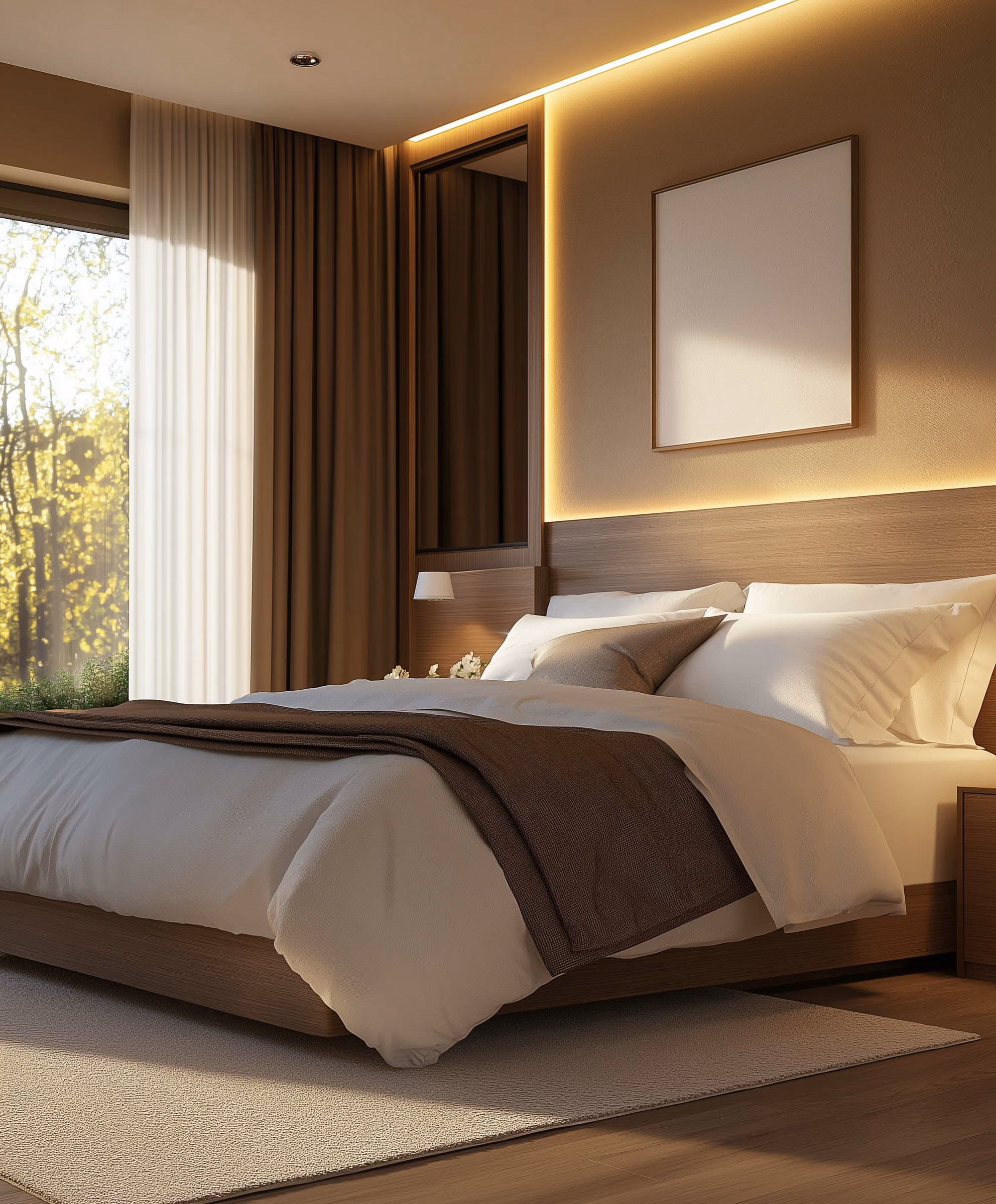 Frisch gereinigtes Hotelzimmer mit gemachtem Bett