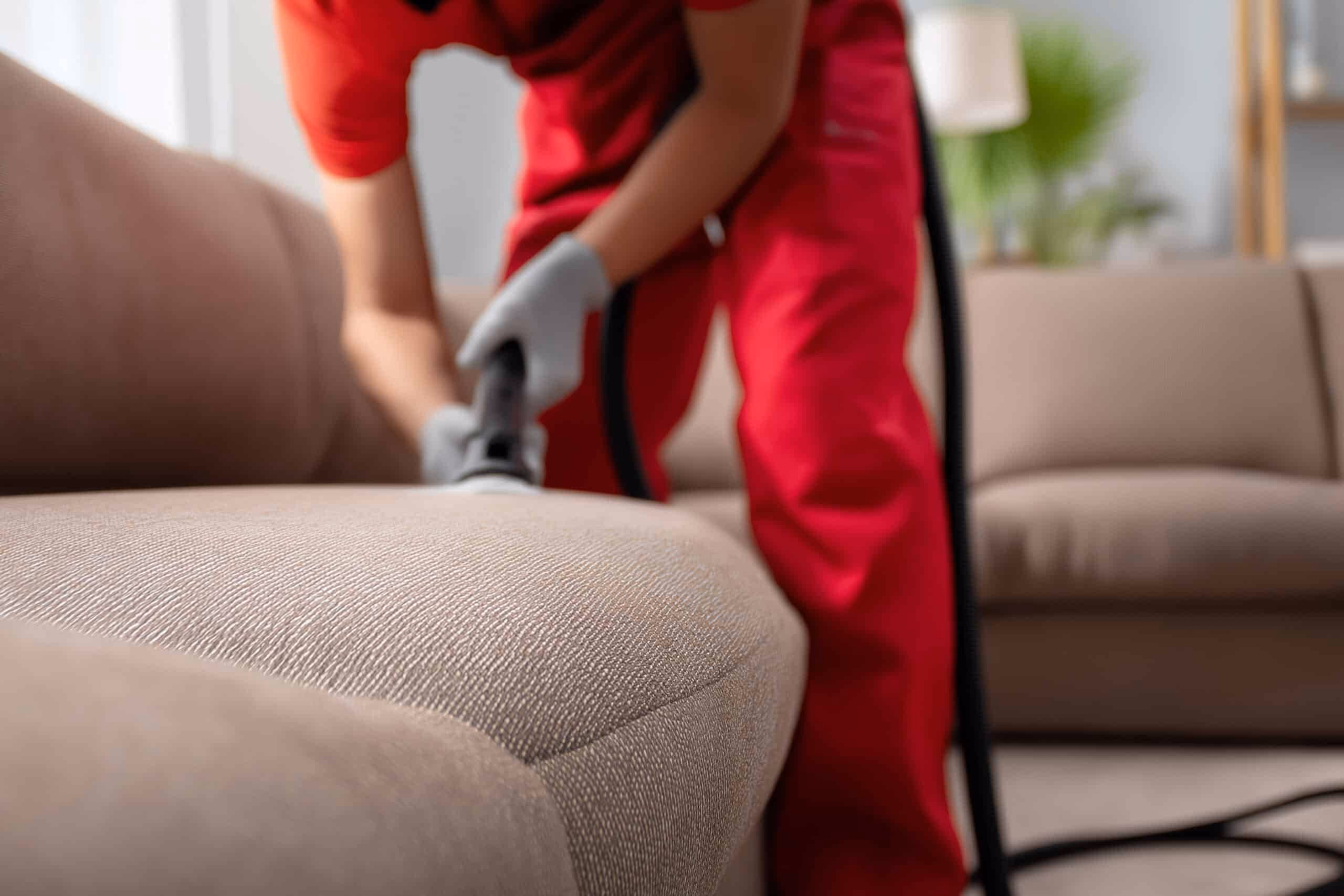 Polsterreinigung eines Sofas mit dem Sprühextraktionsgerät